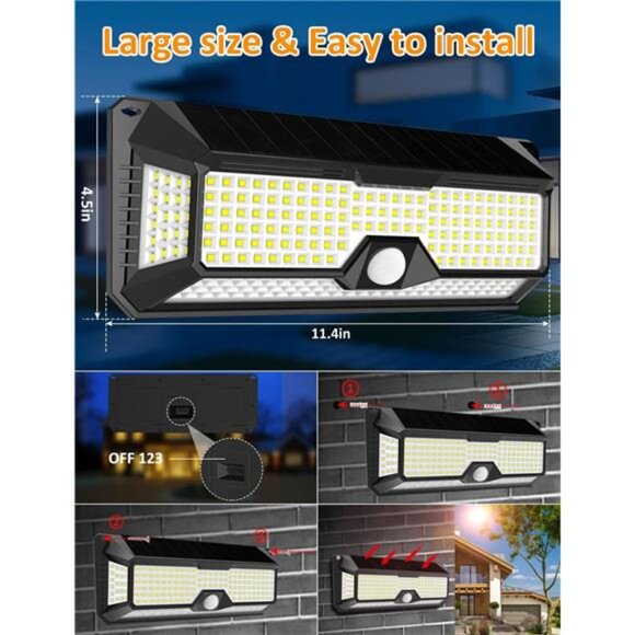Solar Outdoor Lights - 4000Lm 268 LED Motion Lights Outdoor, IP65 Waterproof - Picture 4 of 6